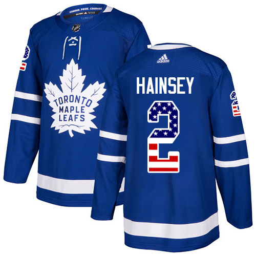 Adidas Maple Leafs #2 Ron Hainsey Blue Home Authentic USA Flag Stitched NHL Jersey